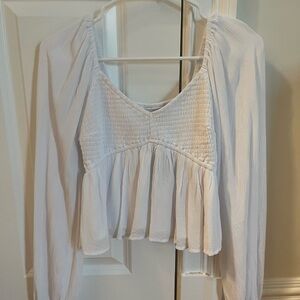 Hollister Cream Smocked Peplum Blouse